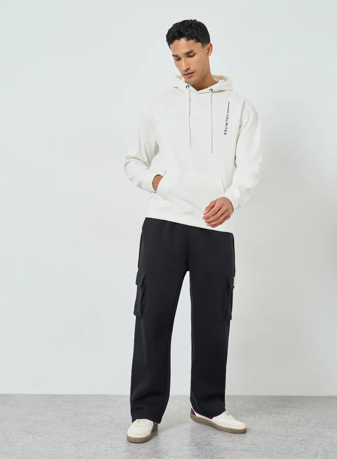 Styli Men White Embroidered Relaxed Fit Hoodie